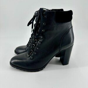 Antonio Melani Womens Black Leather Lace Up & Zip Ankle Boots Booties Size 8M